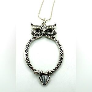Silver Owl Pendant w/crystals & magnifying glass & 925 necklace-Vintage, so cute
